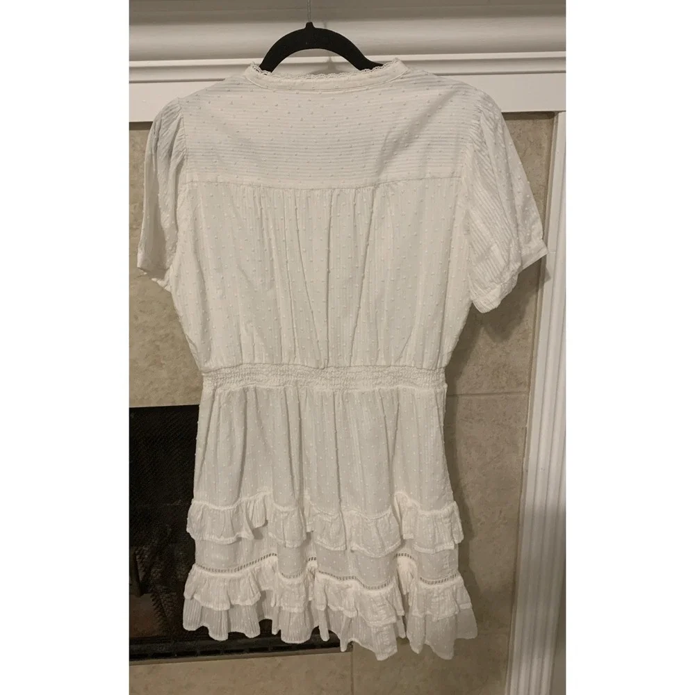 Lauren Conrad Women's Dress Short Sleeve White Ruffled Elastic Waist Size M